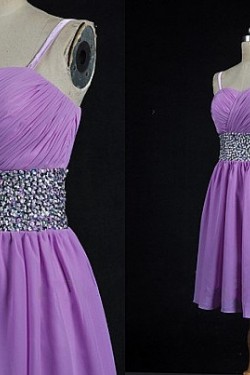 A-Line Spaghetti Strap Beaded Short Chiffon Prom Evening Formal Dresses ED011090