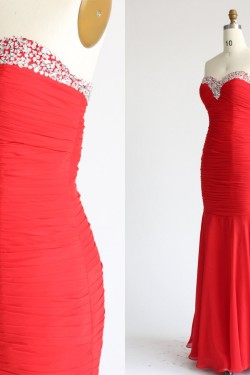 Sweetheart Long Red Beaded Chiffon Prom Evening Formal Dresses ED011091