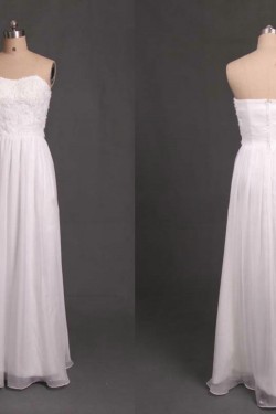 A-Line Strapless Long White Chiffon Prom Evening Formal Dresses ED011093