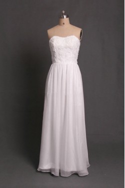 A-Line Strapless Long White Chiffon Prom Evening Formal Dresses ED011093