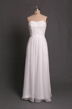 A-Line Strapless Long White Chiffon Prom Evening Formal Dresses ED011093