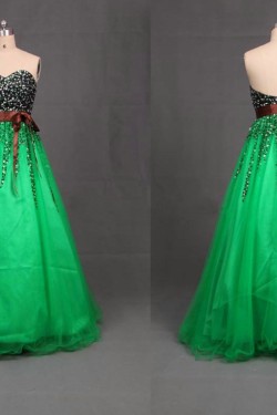 A-Line Sweetheart Beaded Black Green Long Prom Evening Formal Dresses ED011096