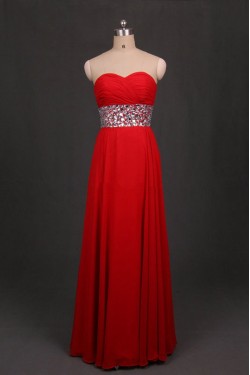 A-Line Sweetheart Beaded Long Red Chiffon Prom Evening Formal Dresses ED011097