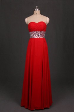 A-Line Sweetheart Beaded Long Red Chiffon Prom Evening Formal Dresses ED011097