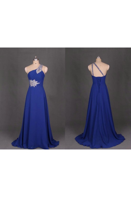 A-Line One-Shoulder Beaded Long Blue Chiffon Prom Evening Formal Dresses ED011098 A-Line One-Shoulder Beaded Long Blue Chiffon Prom Evening Formal Dresses ED011098