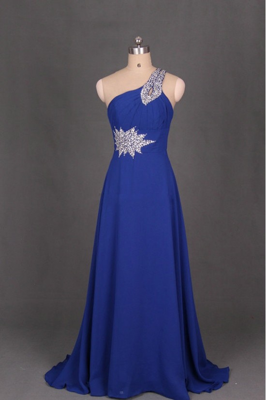 A-Line One-Shoulder Beaded Long Blue Chiffon Prom Evening Formal Dresses ED011098 A-Line One-Shoulder Beaded Long Blue Chiffon Prom Evening Formal Dresses ED011098