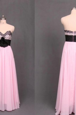 A-Line Sweetheart Beaded Long Black Pink Chiffon Prom Evening Formal Dresses ED011102