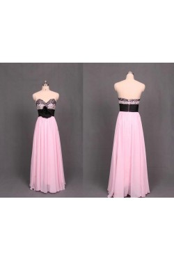 A-Line Sweetheart Beaded Long Black Pink Chiffon Prom Evening Formal Dresses ED011102
