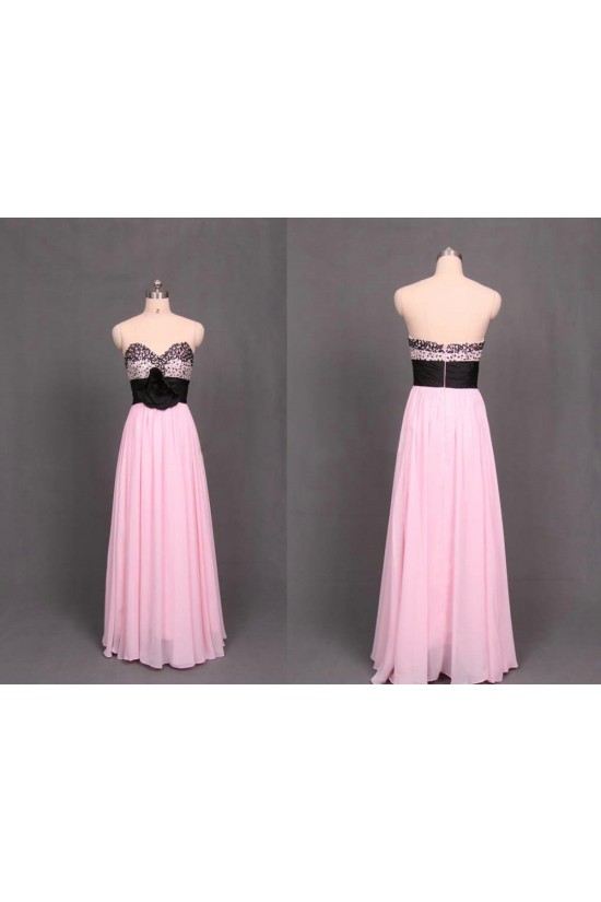 A-Line Sweetheart Beaded Long Black Pink Chiffon Prom Evening Formal Dresses ED011102