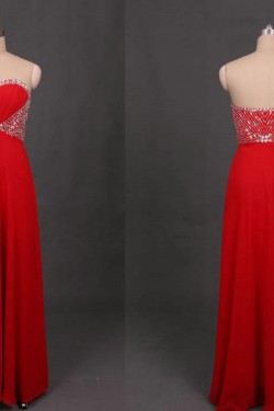 A-Line Sweetheart Beaded Long Red Chiffon Prom Evening Formal Dresses ED011103