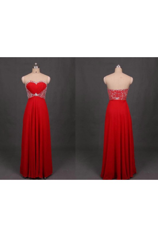 A-Line Sweetheart Beaded Long Red Chiffon Prom Evening Formal Dresses ED011103