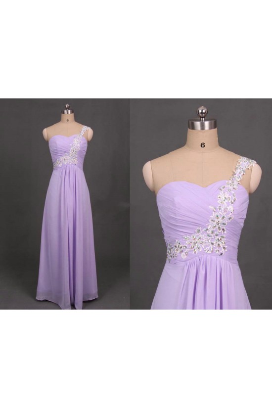 A-Line One-Shoulder Beaded Long Chiffon Prom Evening Formal Dresses ED011104