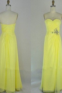 A-Line Sweetheart Beaded Long Yellow Chiffon Prom Evening Formal Dresses ED011105
