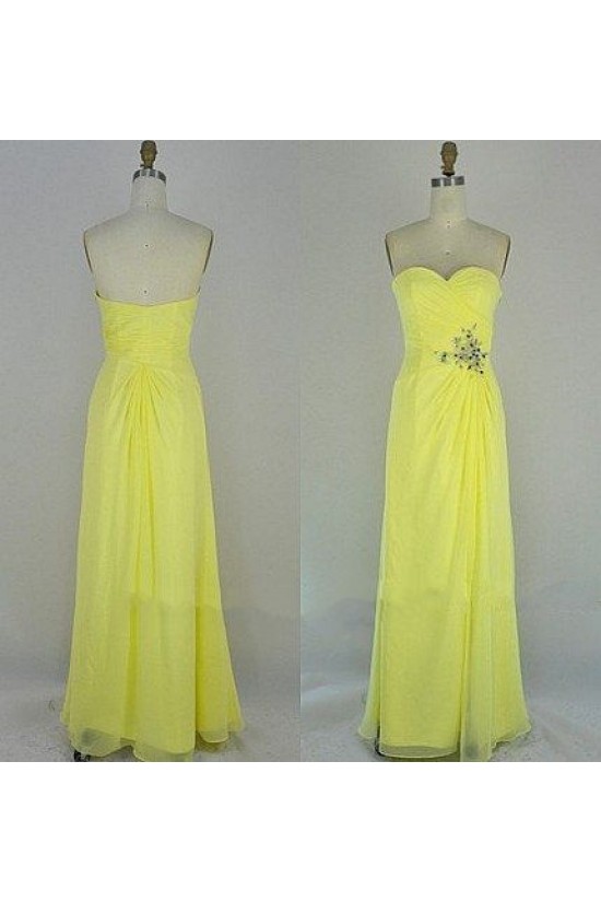 A-Line Sweetheart Beaded Long Yellow Chiffon Prom Evening Formal Dresses ED011105