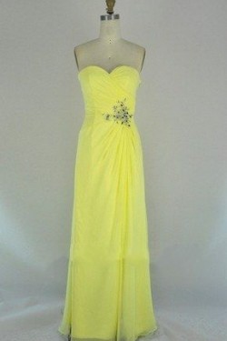 A-Line Sweetheart Beaded Long Yellow Chiffon Prom Evening Formal Dresses ED011105