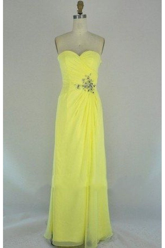 A-Line Sweetheart Beaded Long Yellow Chiffon Prom Evening Formal Dresses ED011105