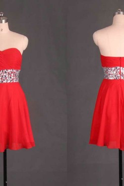 A-Line Sweetheart Beaded Short Red Chiffon Prom Evening Formal Dresses ED011106