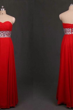 A-Line Sweetheart Beaded Long Red Chiffon Prom Evening Formal Dresses ED011109