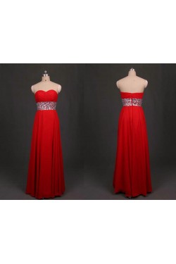 A-Line Sweetheart Beaded Long Red Chiffon Prom Evening Formal Dresses ED011109