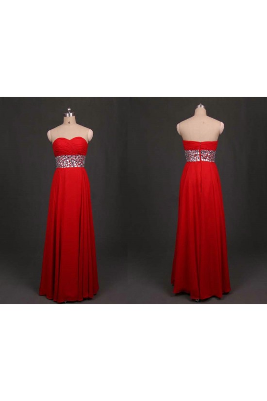 A-Line Sweetheart Beaded Long Red Chiffon Prom Evening Formal Dresses ED011109