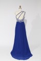 A-Line One-Shoulder Beaded Long Blue Chiffon Prom Evening Formal Dresses ED011111