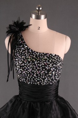 One-Shoulder Beaded Short Black Prom Evening Cocktail Dresses ED011112