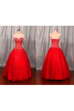 A-Line Sweetheart Beaded Long Red Prom Evening Formal Dresses ED011113