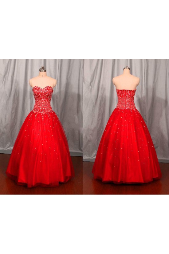 A-Line Sweetheart Beaded Long Red Prom Evening Formal Dresses ED011113