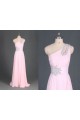 A-Line One-Shoulder Beaded Long Pink Chiffon Prom Evening Formal Dresses ED011114