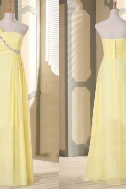 A-Line One-Shoulder Beaded Long Yellow Chiffon Prom Evening Formal Dresses ED011115