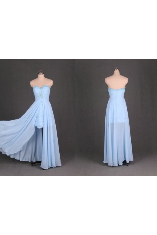 High Low Sweetheart Beaded Blue Chiffon Prom Evening Formal Dresses ED011116