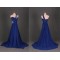 A-Line One-Shoulder Beaded Long Blue Chiffon Prom Evening Formal Dresses ED011119