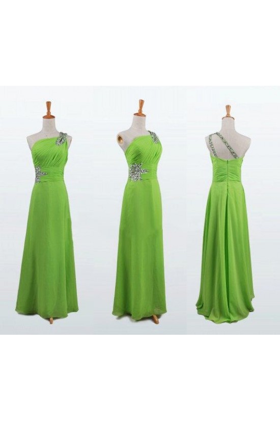 A-Line One-Shoulder Beaded Long Chiffon Prom Evening Formal Dresses ED011120