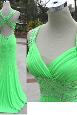 Trumpet/Mermaid Beaded Long Green Chiffon Prom Evening Formal Dresses ED011121