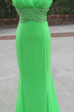 Trumpet/Mermaid Beaded Long Green Chiffon Prom Evening Formal Dresses ED011121