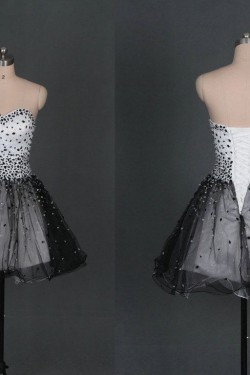 A-Line Sweetheart Beaded Black White Prom Evening Formal Dresses ED011123