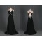 A-Line V-Neck Beaded Long Black Chiffon Prom Evening Formal Dresses ED011124