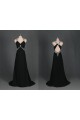 A-Line V-Neck Beaded Long Black Chiffon Prom Evening Formal Dresses ED011124