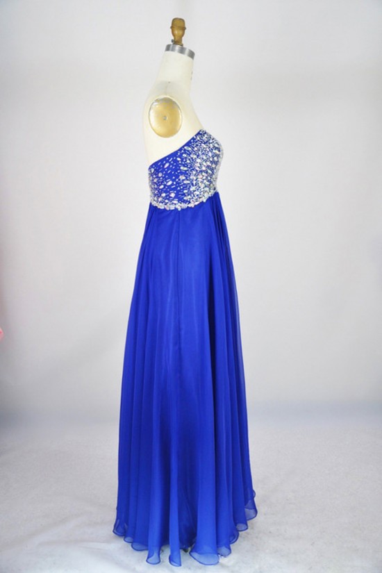 A-Line Sweetheart Beaded Long Blue Chiffon Prom Evening Formal Dresses ED011127