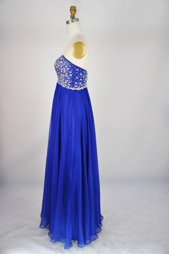 A-Line Sweetheart Beaded Long Blue Chiffon Prom Evening Formal Dresses ED011127