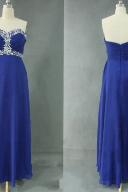 A-Line Sweetheart Beaded Long Blue Chiffon Prom Evening Formal Dresses ED011128
