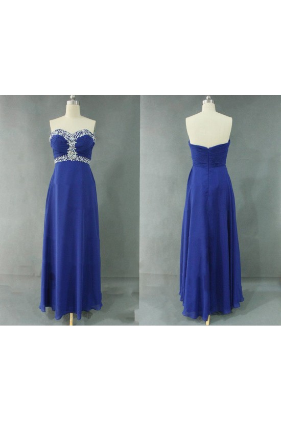 A-Line Sweetheart Beaded Long Blue Chiffon Prom Evening Formal Dresses ED011128