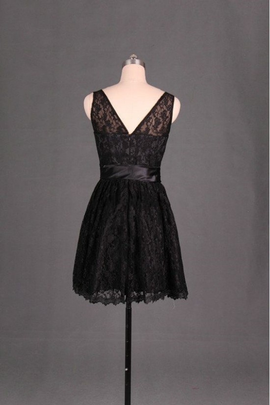 A-Line Short Black Lace Prom Evening Formal Bridesmaid Dresses ED011129