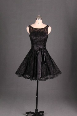 A-Line Short Black Lace Prom Evening Formal Bridesmaid Dresses ED011129