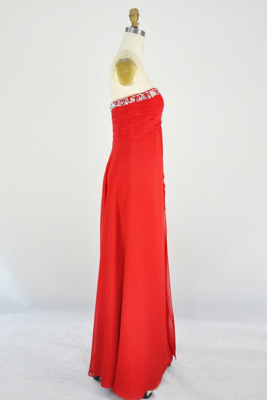 A-Line Sweetheart Beaded Long Red Chiffon Prom Evening Formal Dresses ED011132