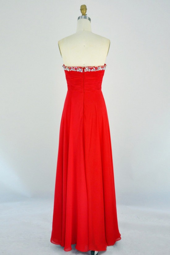 A-Line Sweetheart Beaded Long Red Chiffon Prom Evening Formal Dresses ED011132