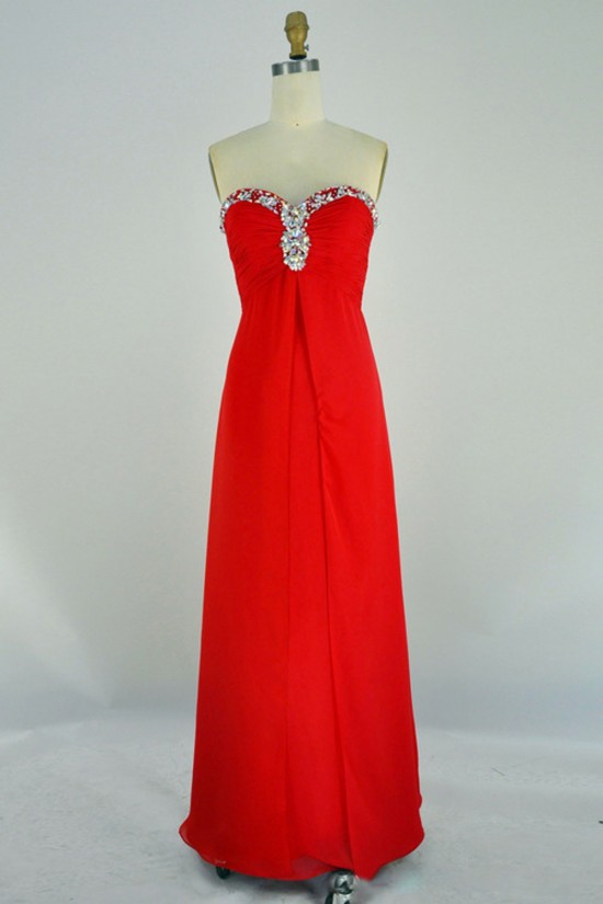 A-Line Sweetheart Beaded Long Red Chiffon Prom Evening Formal Dresses ED011132