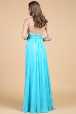 A-Line Straps Sleeveless Beaded Long Chiffon Prom Evening Formal Dresses ED011134