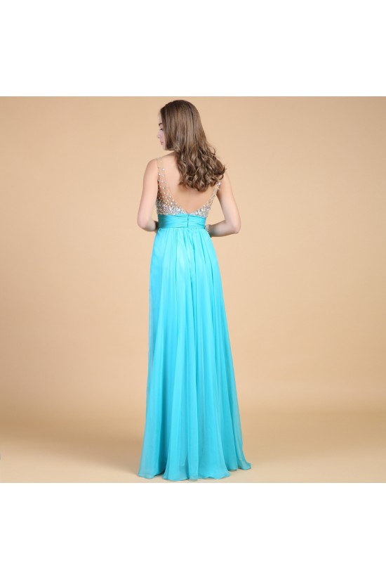 A-Line Straps Sleeveless Beaded Long Chiffon Prom Evening Formal Dresses ED011134