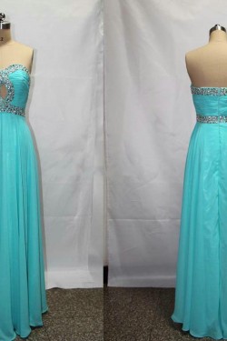 A-Line Sweetheart Beaded Long Blue Chiffon Prom Evening Formal Dresses ED011136